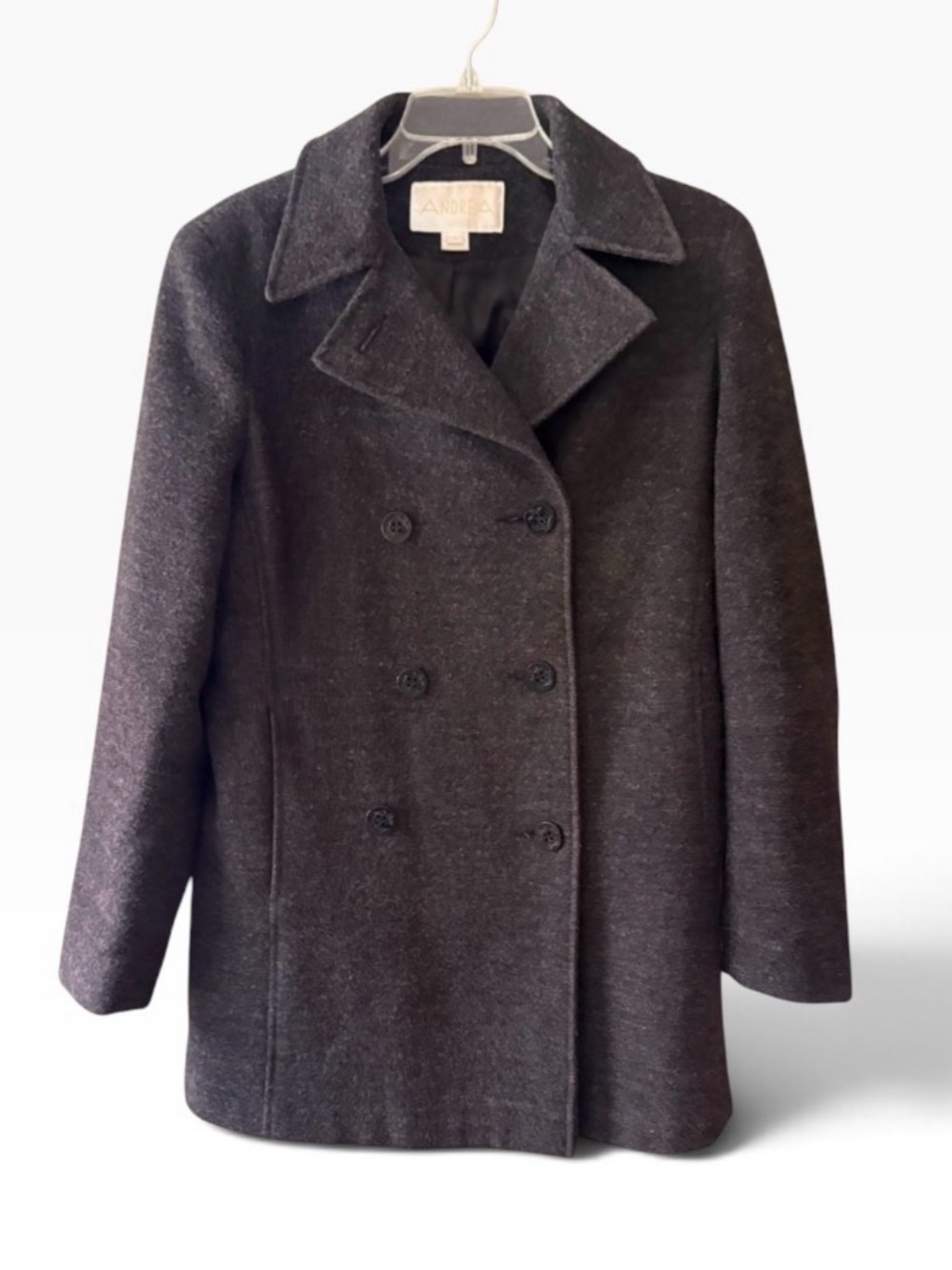 Andrea Women's Gray 100% Wool Shell Double-Breasted
Lined Pea Coat Size 2